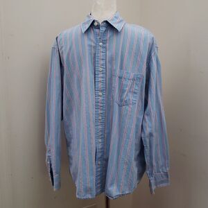 Old Navy Blue and Pink Stripe Long Sleeve Button Down Men's Shirt, Size Medium.